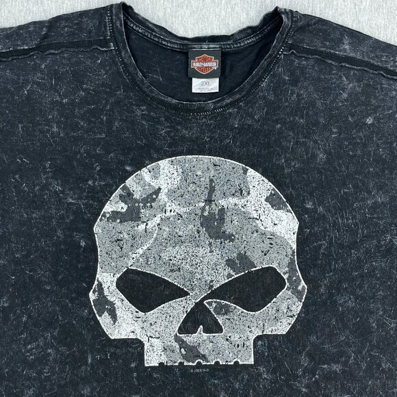 Harley-Davidson Shirt Mens 2XL Black Stonewash Skull Beartooth Billings Montana - Picture 2 of 12